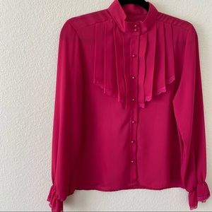•Vintage• St Michael UK Bright Pink Pleated Front Botton Up; Size 12, EUC